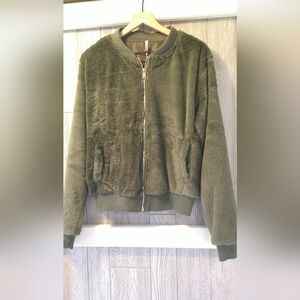 Olive Green Fuzzy Bomber Jacket NWT